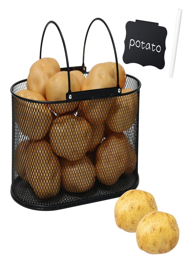 Xbopetda Potato Storage Potato Bin, Metal Potato Basket with Handle, Potato Container Storage Onion Storage, Vegetable Storage Produce Basket for Kitchen Pantry Organization and Storage - Black - Image 1